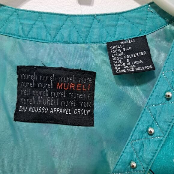 Vintage Mureli Floral Print Silk Studded Zip-Up Oversized Lightweight Jacket Sm - Picture 15 of 17